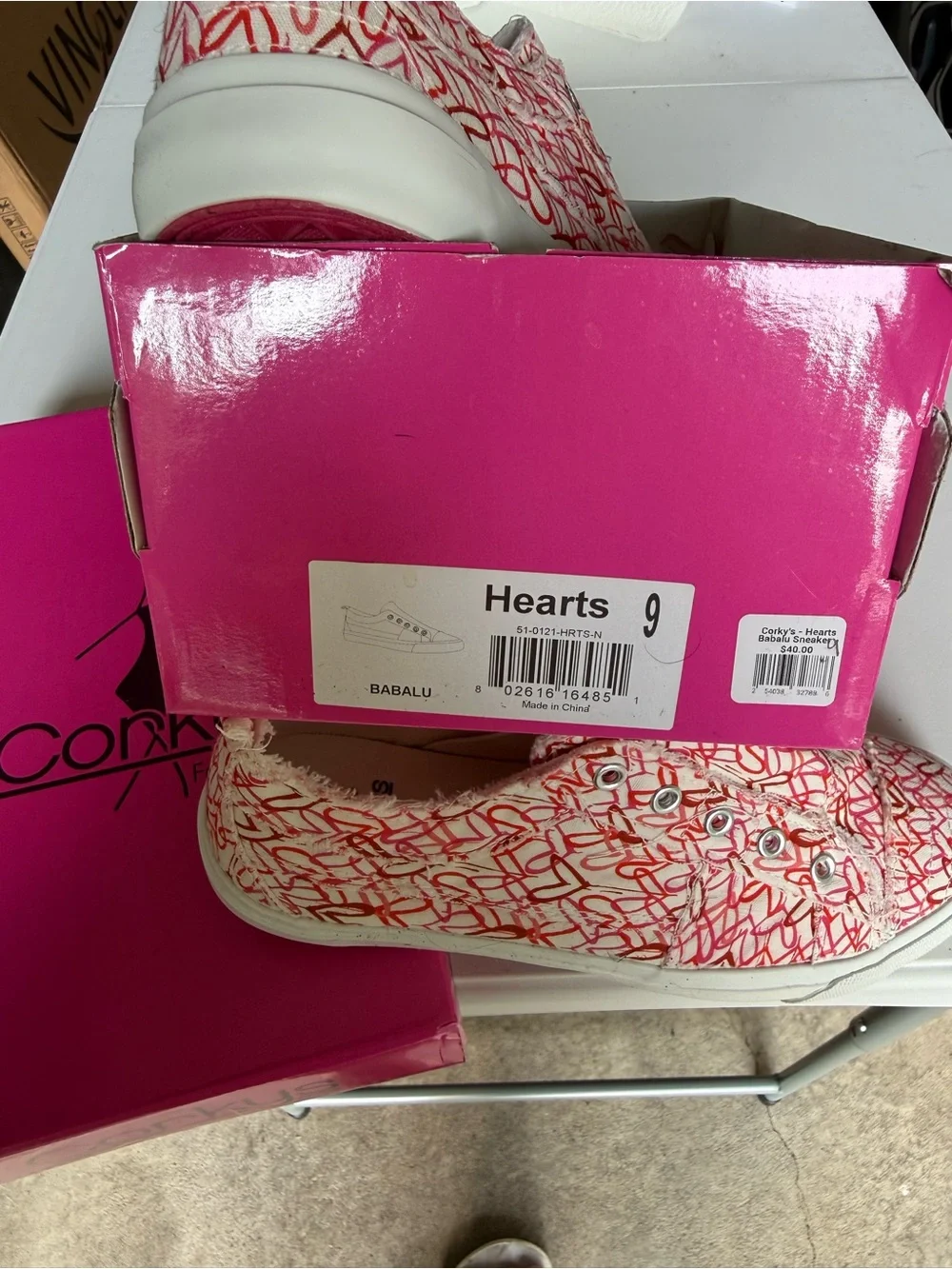 Corkys White Canvas Slip-On Sneakers with Pink Scribble Print